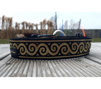 Elegancka obroża - obroża złoto czarna - ornament antyczny - geometryczny okrągły - Handmade